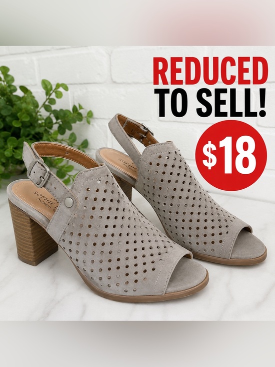 Sophia Milano Shoes - Sophia Milano Italy Grey Suede Perforated Slingback Block Heel Size Est 6-7
